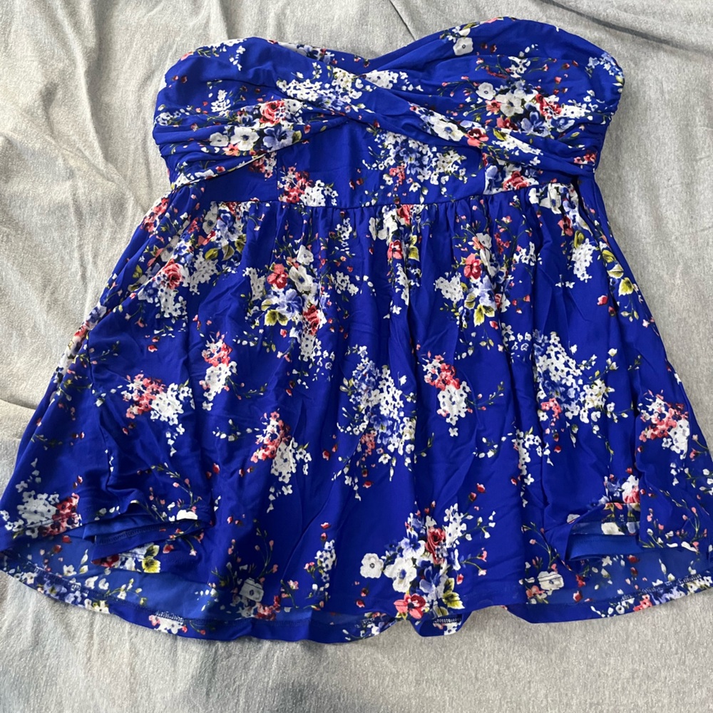 Torrid Blue Floral Strapless Blouse